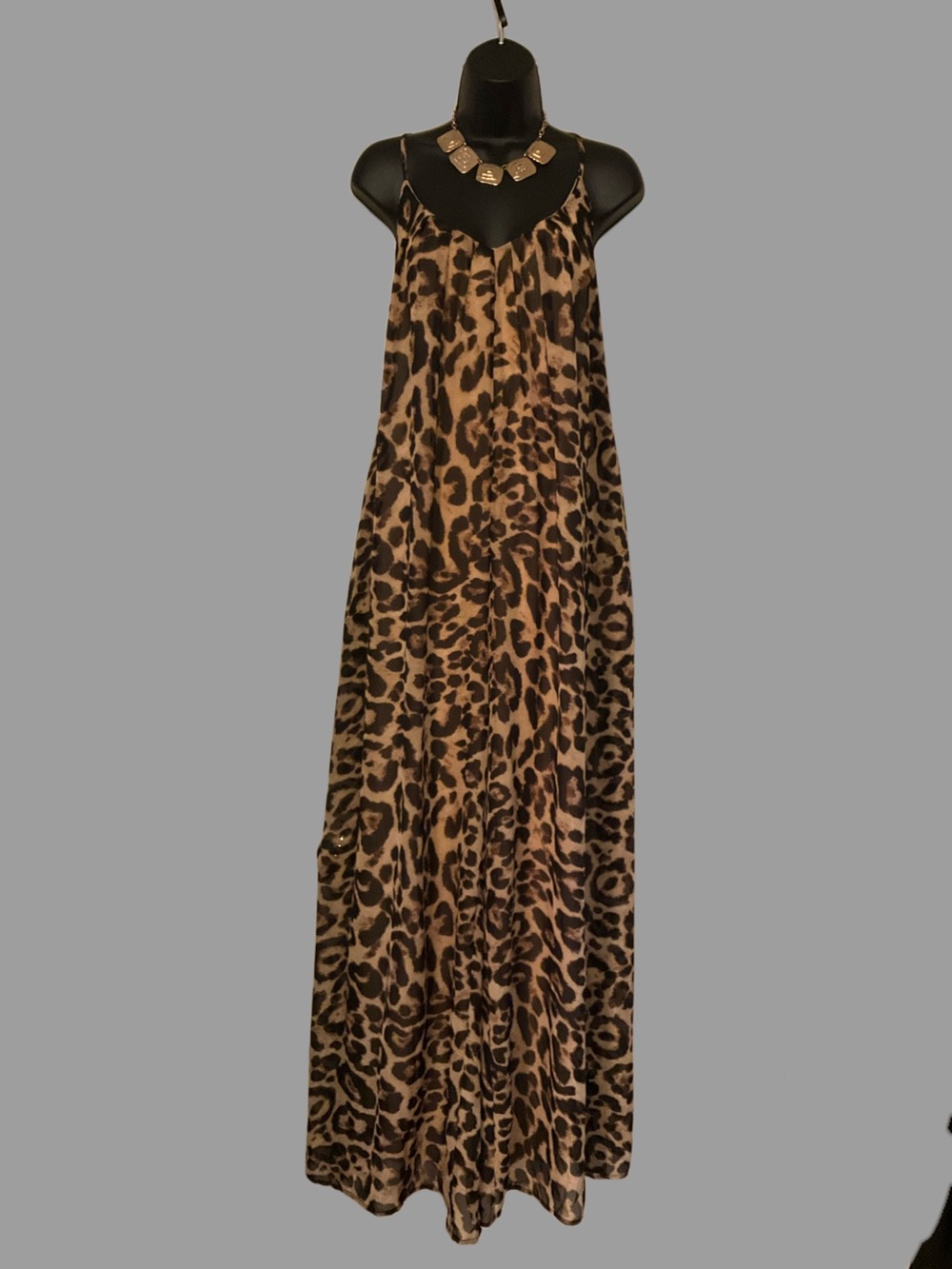 Leopard Print Maxi Jumpsuit - Brown/Black